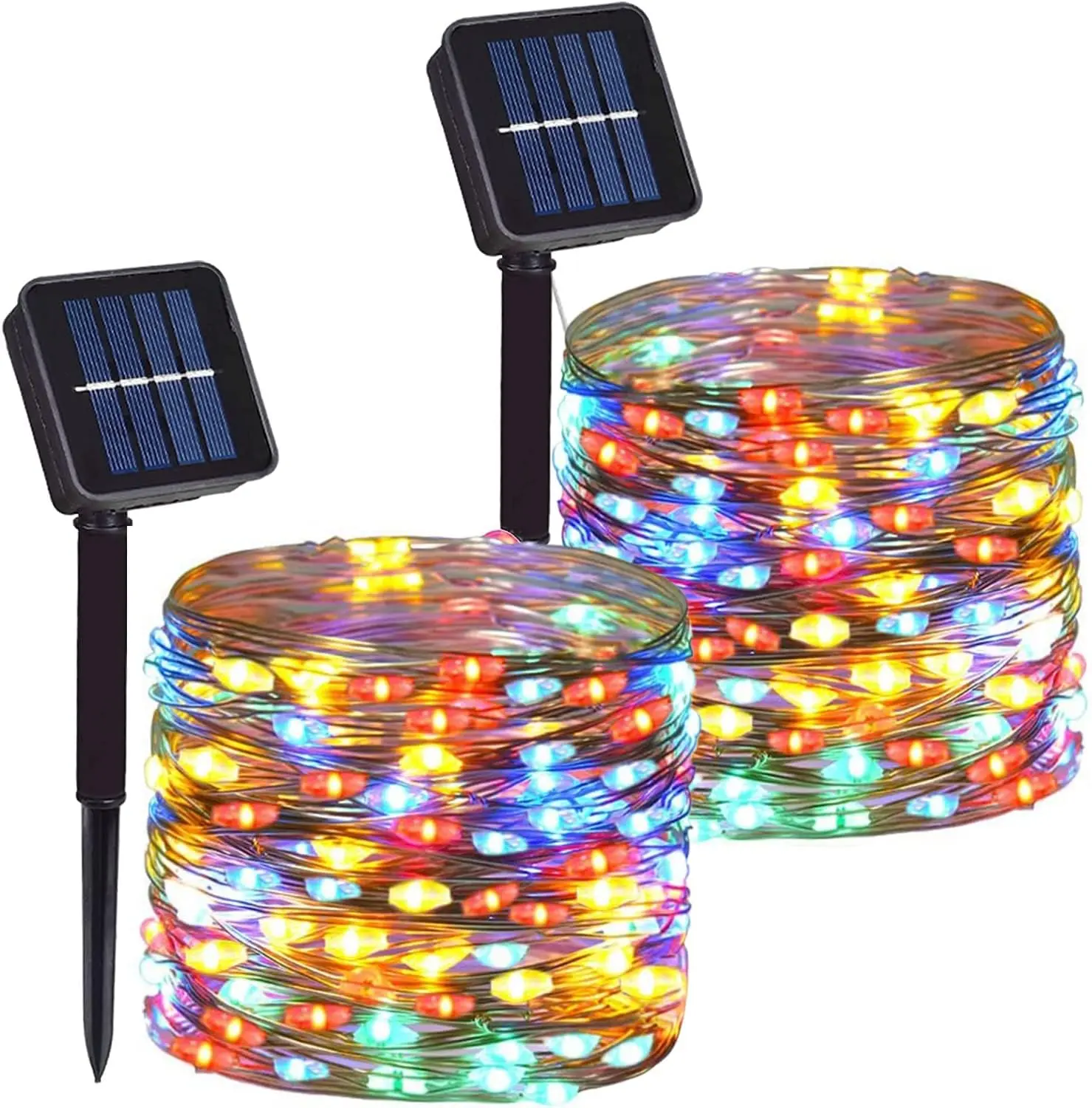 2 Pack Total 200 LED 66FT Solar  Copper Wire String Lights Outdoor, , 8 Modes Fairy Lights for Garden, Patio, Party, Yard, Christmas (Multicolor)