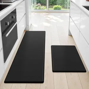 2 PCS Kitchen Mat, Kitchen Rugs, Cushioned Kitchen Mats for Floor, Anti Fatigue Kitchen Rug Set, Non-Skid Standing Mat for Kitchen, Office, Sink, 17.3"x30"+17.3"x47", Black