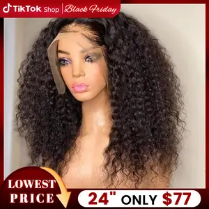 Bling Hair Kinky Curly 13x4 Lace Front Wig Human Hair 30 32 34Inch Kinky Curly 180% Density Transparent Lace Frontal Wigs For Black Woman Cikana True Length Can Be Styled Adjustable Strap TikTokShopBlackFriday