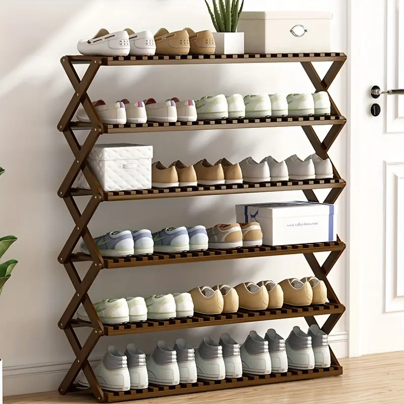 Bamboo Shoe Rack Organizer, Foldable Shoe Shelf Multi-Layer  Rack,Multifunctional Free Standing Shoe Racks for Entryway Bathroom Living Room Office