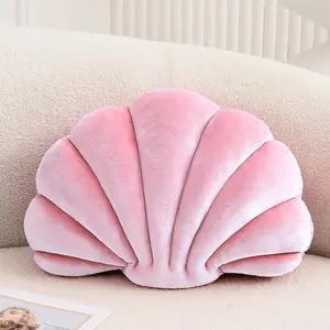 Seashell Decorative Pillow Shell Shaped 3D Throw Pillow Soft Velvet Beach Pillow Sea Ocean Decoration Cushion for Couch Bed, Pink 14 X 11 inch