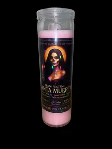 Santa Muerte Manifest Candle 100% Soy Wax 80 Hour Burn Time Pink Rose Wild Lily Violets White Blossoms Sandalwood Base Decor Fragrance for Spiritual Guidance Light Set