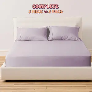 Kasentex Simple 3-Piece/5-Piece Fitted Sheet Set with Deep Pockets, Ultra Soft Microfiber Colors, Machine Washable Bedding Accessories - Twin, Twin XL, Full, Queen, King, California King Size Bed Sheet Sets