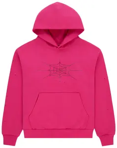 Sp5der Rhinestone Silk Hoodie 'Pink'