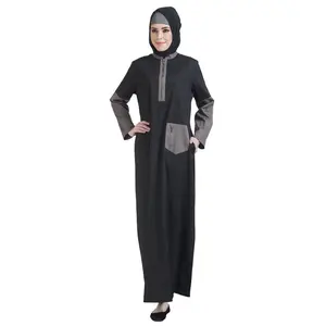 Color block metallic zipper detail abaya dress