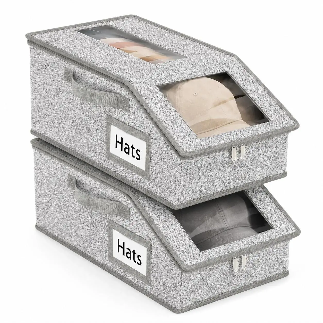 Large Stackable Hat Storage Boxes for Baseball Caps with Handle, Hat Organizer Rack for Wardrobe, Closet, Bedroom, Shelf and Home Organization, Space-Saving Storage for Hats and Men’s Gifts carry