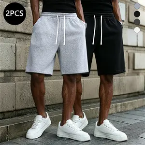 2-pack men’s knit shorts, loose fit, versatile, mid-thigh length with drawstring, multiple colors; street style, comfortable for everyday wear