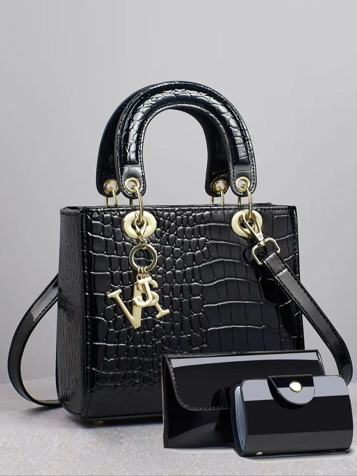 Women's Fashionable Elegant Square Handbags Crocodile Embossed Handbag & Wallet & Phone Wallet, Casual Versatile Shoulder Bag Set, Trendy All-match Bag Set for Daily Use, Fashionable Unique Bags, Handbags Sets, Design Handbag, Casual Trendy Purses
