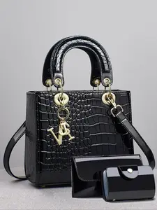 Women's Fashionable Elegant Square Handbags Crocodile Embossed Handbag & Wallet & Phone Wallet, Casual Versatile Shoulder Bag Set, Trendy All-match Bag Set for Daily Use, Fashionable Unique Bags