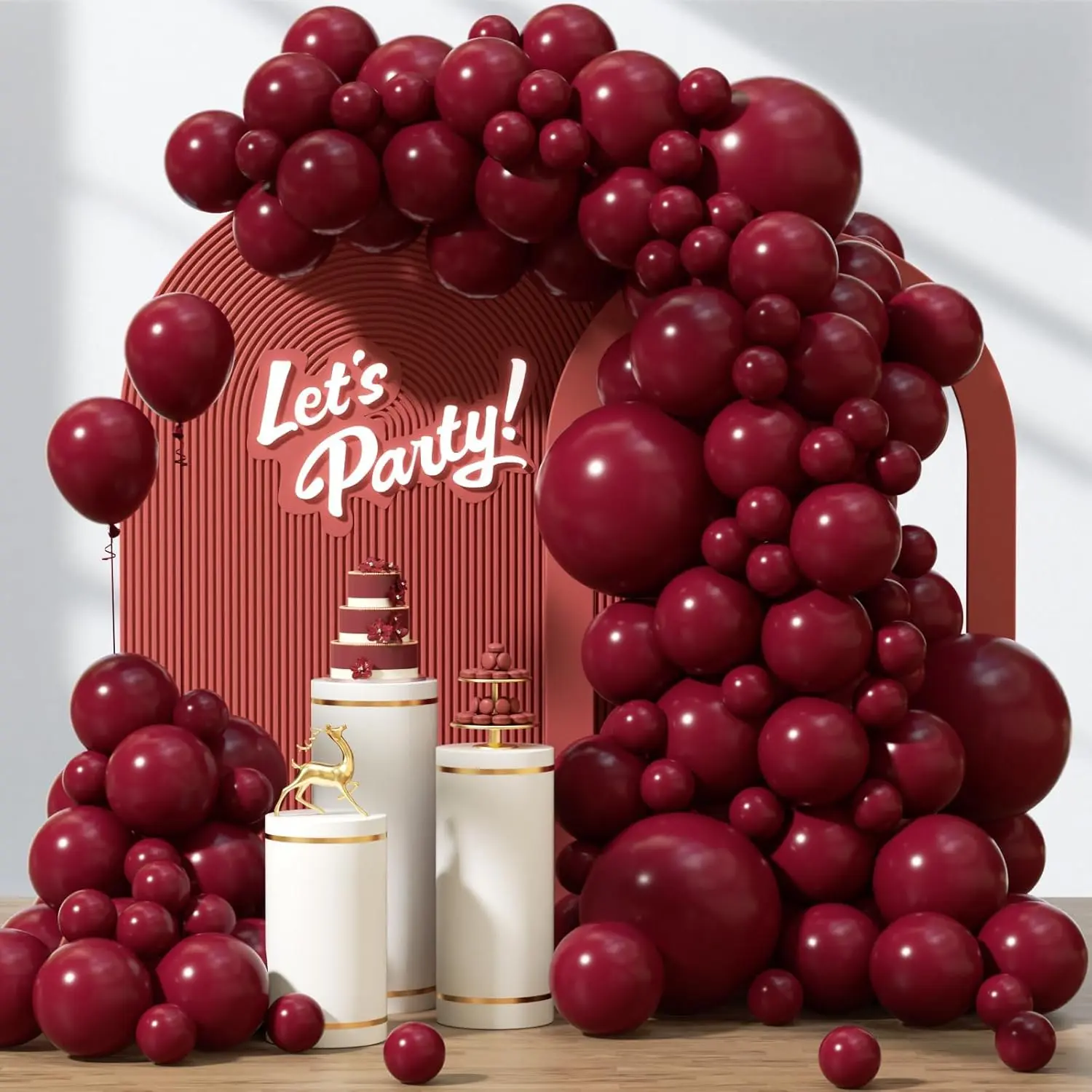 120pcs Burgundy Balloons, 18 12 10 5 inch Maroon Balloons Different Sizes Burgundy Balloon Arch Kit for Birthday Graduation Wedding Shower Valentine's Day Party Decorations