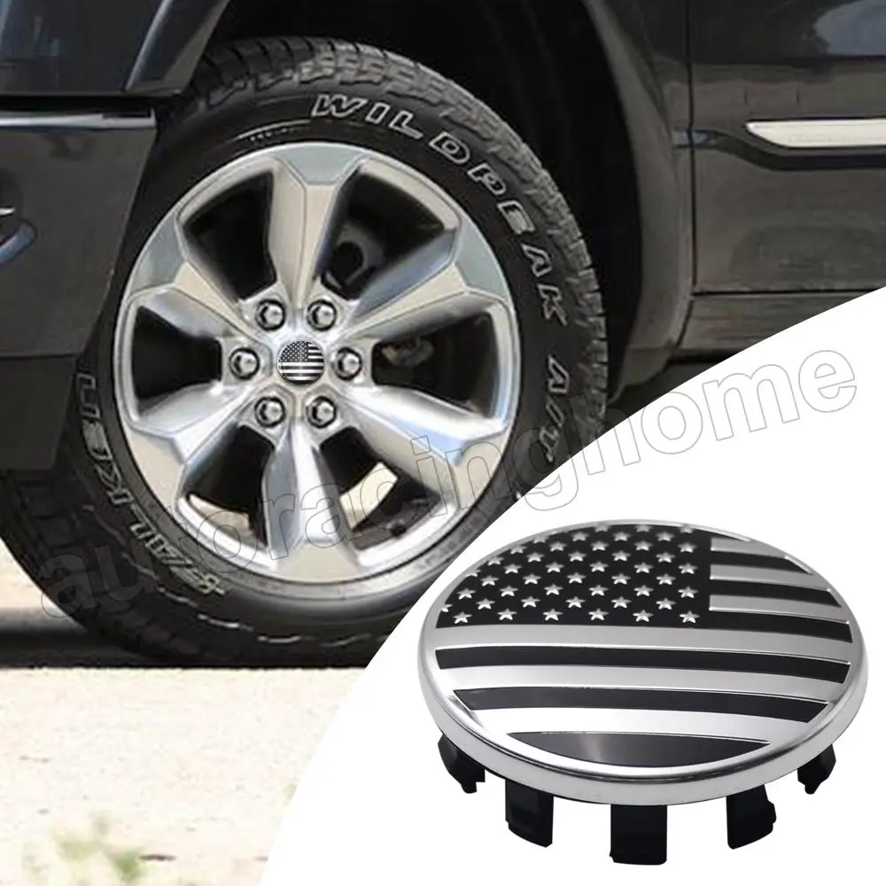 4pcs Custom 63mm Silver Black US Flag Wheel Center Hub Cap for 1500 Wheels 19-22 Car Accessories Truck