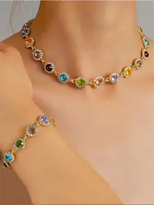 Elegant Women's Faux Zircon Matching Jewelry Set, Adjustable Necklace Bracelet, Perfect for Parties Daily Wear, Beautiful Birthday Gift