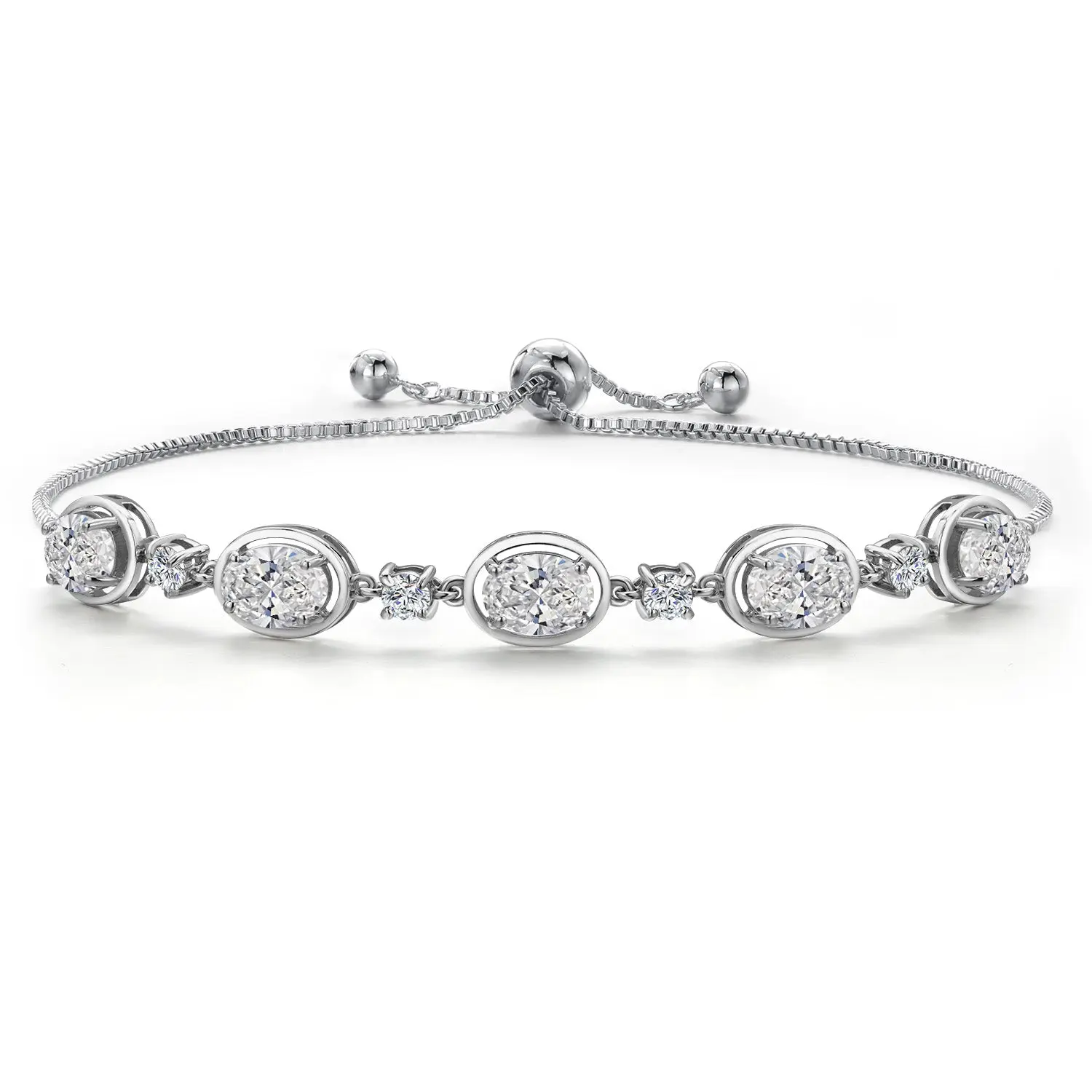 5-Stone Gemstone Birthstone & Lab Grown Diamond Bolo Bracelet for Women | 925 Sterling Silver | Adjustable up to 9 Inch | Jewelry Gift for Mom Wife Her