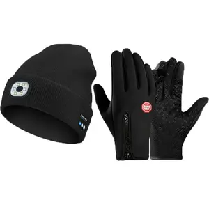 2026 Ultimate Winter Tech Combo 650 Lumen Bluetooth LED Headlamp Beanie 10Hrs Runtime Touchscreen Windproof Gloves Set Rechargeable Hands Free Music Calling Hat Warm Gloves for Running Cycling Perfect Christmas Gift for Men Women