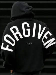 Men's Graphic Print Fleece Hooded Sweatshirt, Graphic Print Hoodie, Casual Loose-Fitting Top for Fall & Winter, Unisex Stylish Everyday Wear