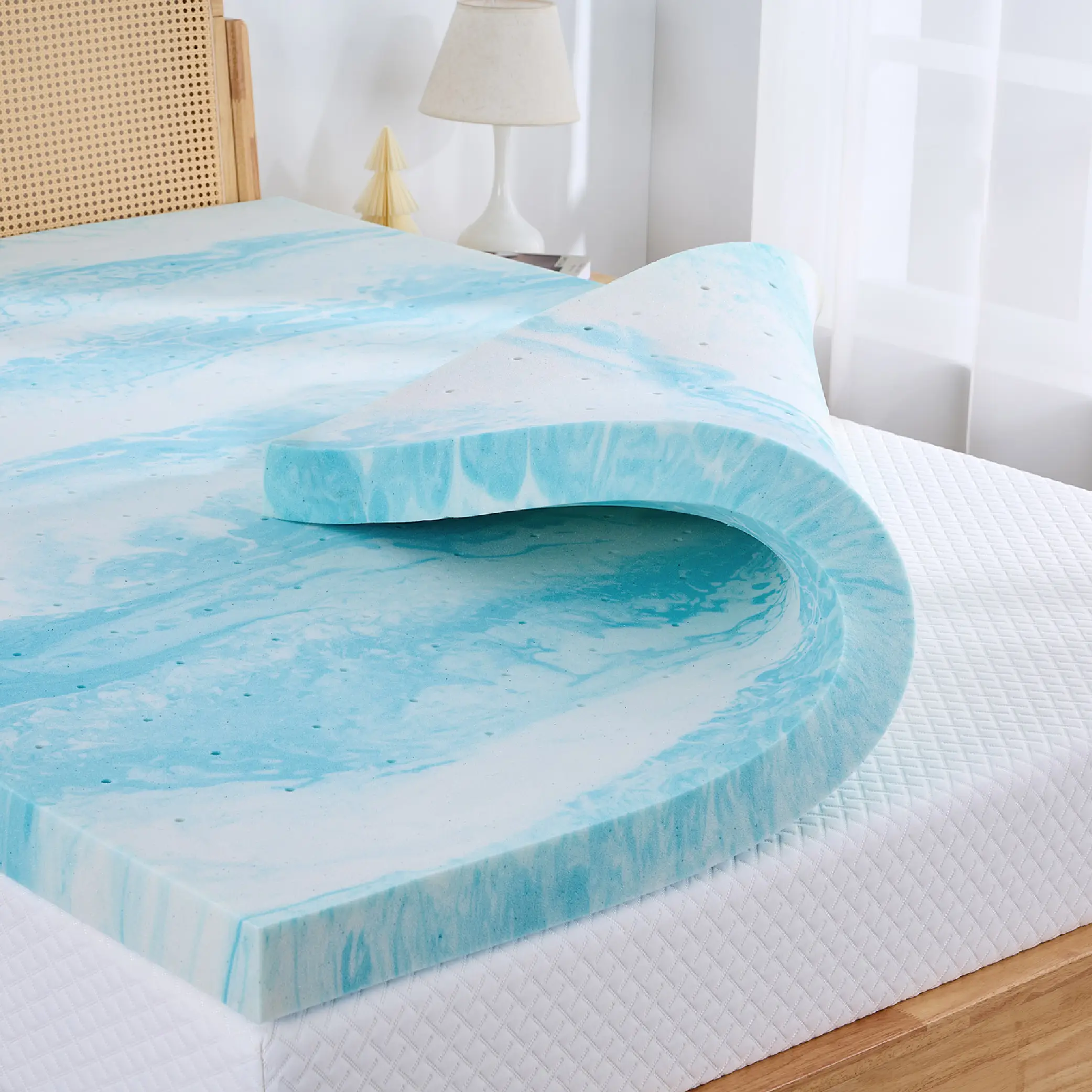 EGO Gel Memory Foam Mattress Topper, Blue - Upgraded Sleep Quality-Perfect Gift for a Cozy Sleep, 2/3 Inch Twin Full Queen King comfty bed Contour