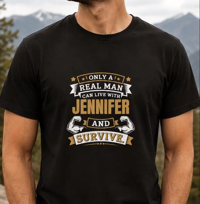 Personalized Only A Real Man Can Live With Jennifer And Survive Shirt, Funny Couple Gift, Custom Name T-Shirt, Husband Boyfriend Gift