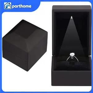 Rubber-Coated Rectangle Waterproof 2-Piece Lightweight Classic LED Lighted Ring Box, Jewelry Organiser with Paint Accents, Romantic Storage Case for Engagement & Wedding Gifting