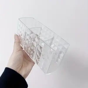 Transparent Three Grid Cosmetics Storage Box, Desktop Pen Holder, Storage Box, Eyebrow Pen Makeup Brush Storage Box, Creative Personalized Desktop Eyebrow Pen Lipstick Storage Box, Makeup Box Organizer, Durable Plastic Organizers