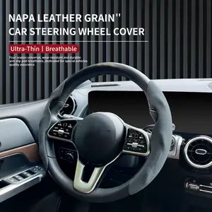 Napa Leather Grain Car Steering Wheel Cover Non-slip Design Universal Fit for 15 Inch Wheels Breathable & Durable Car Accessories Men Gifts
