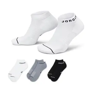 Nike Air Jordan Everyday Max No Show 3 Pack Socks Dri-Fit Black/White/Grey Size Large