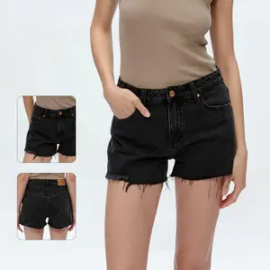 HIGH RISE BAND LESS DENIM SHORTS BLACK Comfort Crop Fabric Fit Women swear Stretch Womenswear Bottom Overall Style Twist Basic Minimalist #SummerVibes