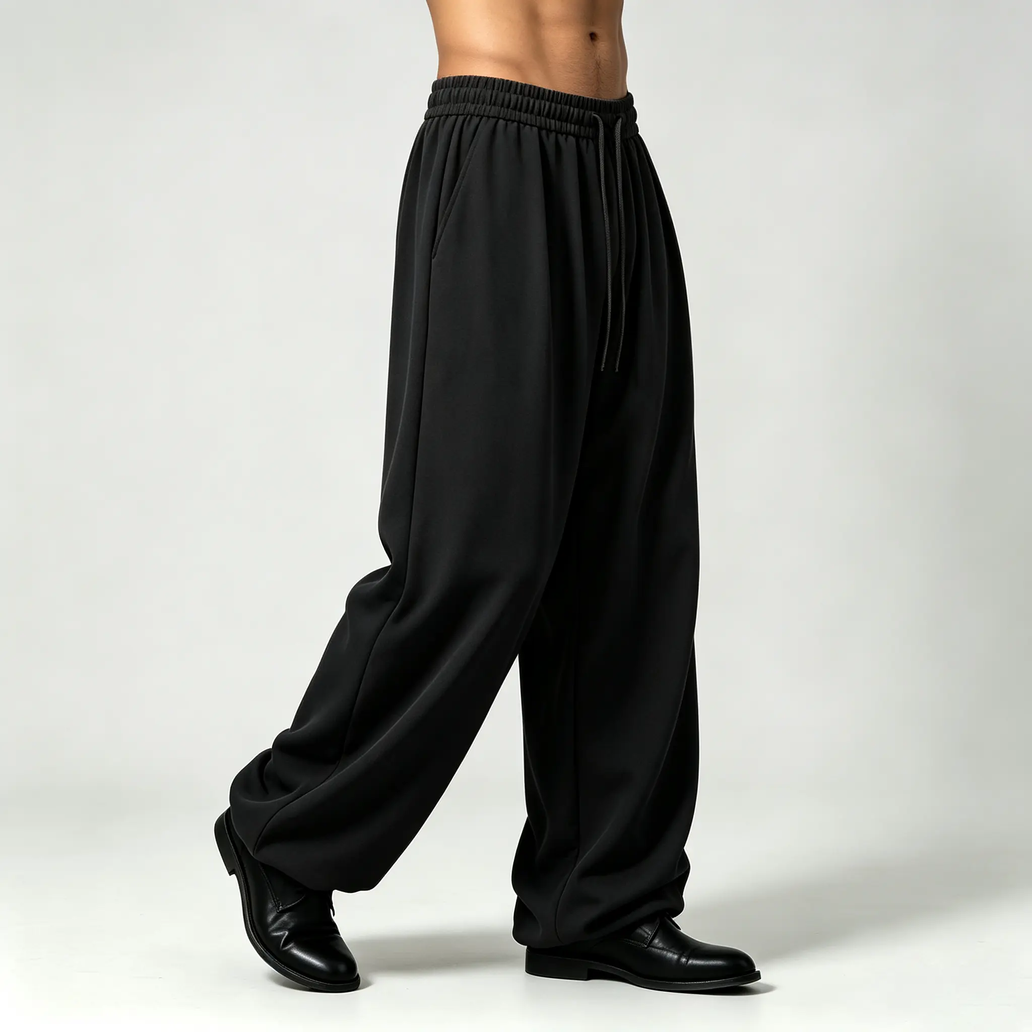 Men’s ice silk trousers for spring/autumn, drapey fabric, drawstring elastic waist, wide straight leg, relaxed fit that looks slimming, floor-length, versatile commuter pants
