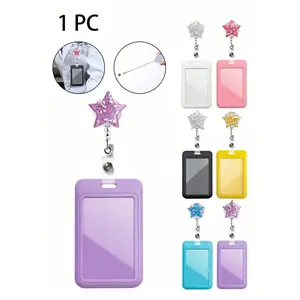 Multicolor Pull-Tab Badge Holder, Card Case, Anti-Loss Device, Universal ID Cover with Heart Decor, Adjustable Transparent Design