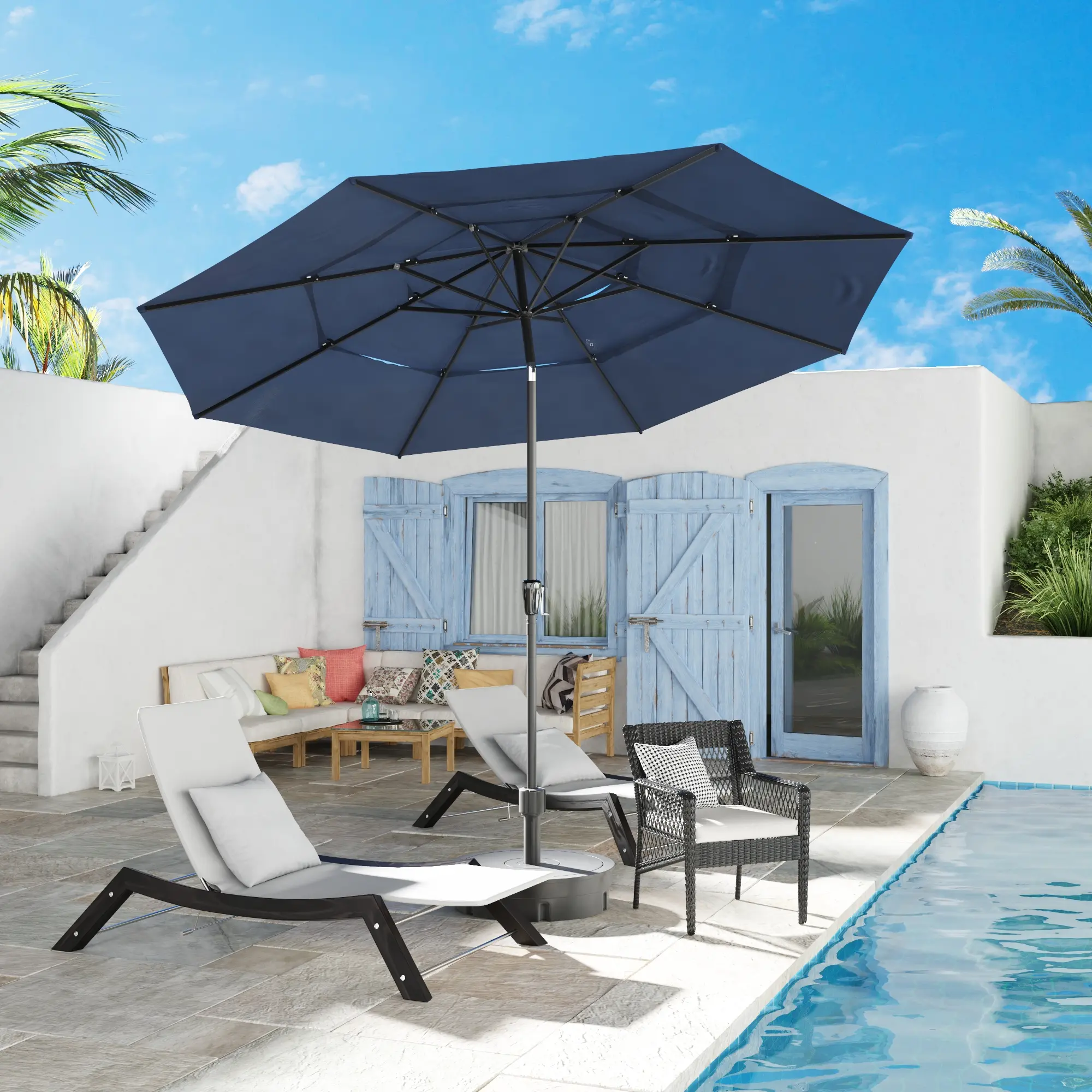 FUFU&GAGA Durable 10FT Garden Umbrella - All-Iron Build with High-Density UV-Resistant Canopy | Smooth Crank Mechanism & Customizable Angles Outdoor