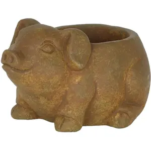 Classic Home and Garden Cement Buddies Indoor/Outdoor Planter with Drainage Hole, Piglet