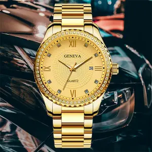 2024 New Men's Watch Relojes De Hombre Gold Stainless Classic Dial Steel Quartz