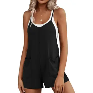 Rompers for Women Summer Casual Sleeveless Short Overalls Boho Spaghetti Strap Shorts Jumpsuit with Pockets