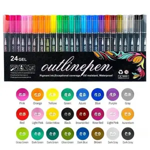 Colorful Pen Set, Dual Line Contour Pens, Dreamy Glitter Metal Pens, Fluorescent Markers, Soft Tip Water-Based Non-Transfer Drawing Art Pens
