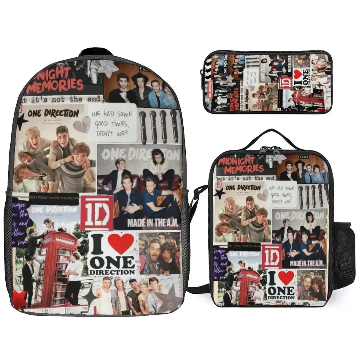 3-Piece Casual 1 Direction Backpack Set, Outdoor Travel Daypack with Lunch Bag (Textiles & Soft Furnishings Collection)