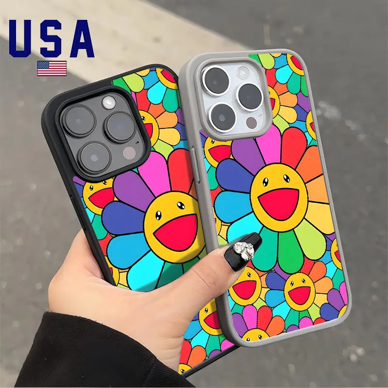 Smiley Flower K-A-W-S Aesthetic Design Pattern Casing For iphone 16 15 14 13 12 11 XS Plus Pro Max[Compatible withMagSafel] Magnetic transparent Soft Silicon TPU Drop Protection Shockproof Protector Vintage unique Fashion Trend Anti-scratch Stylish Cover