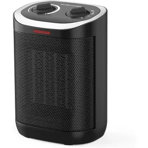 Mini Ceramic Small Space Heater - Corded, 1500W (600W & Above), 9*6in, Fast-Heating, Thermostatic, Safety Protection for Desk, Family Homes Use