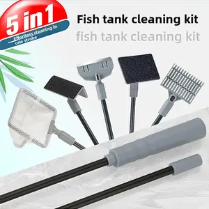 5 in 1 Aquarium Cleaning Kit Fish Tank Brush Algae Scraper Net Water Change Tool Set