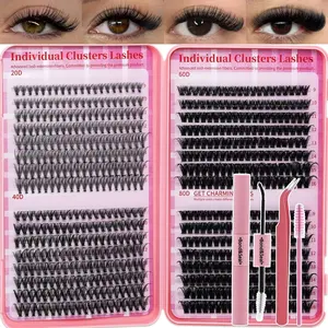 Lash Clusters Kit for Beginners Eyelash Clusters Kit Lashes Clusters Kit Cluster Lashes Pestañas Postizas Naturales with Lash Bond&Seal,Lash Tweezers,Brush(640pcs 20D+40D+60D+80D Kit,9-16mm)