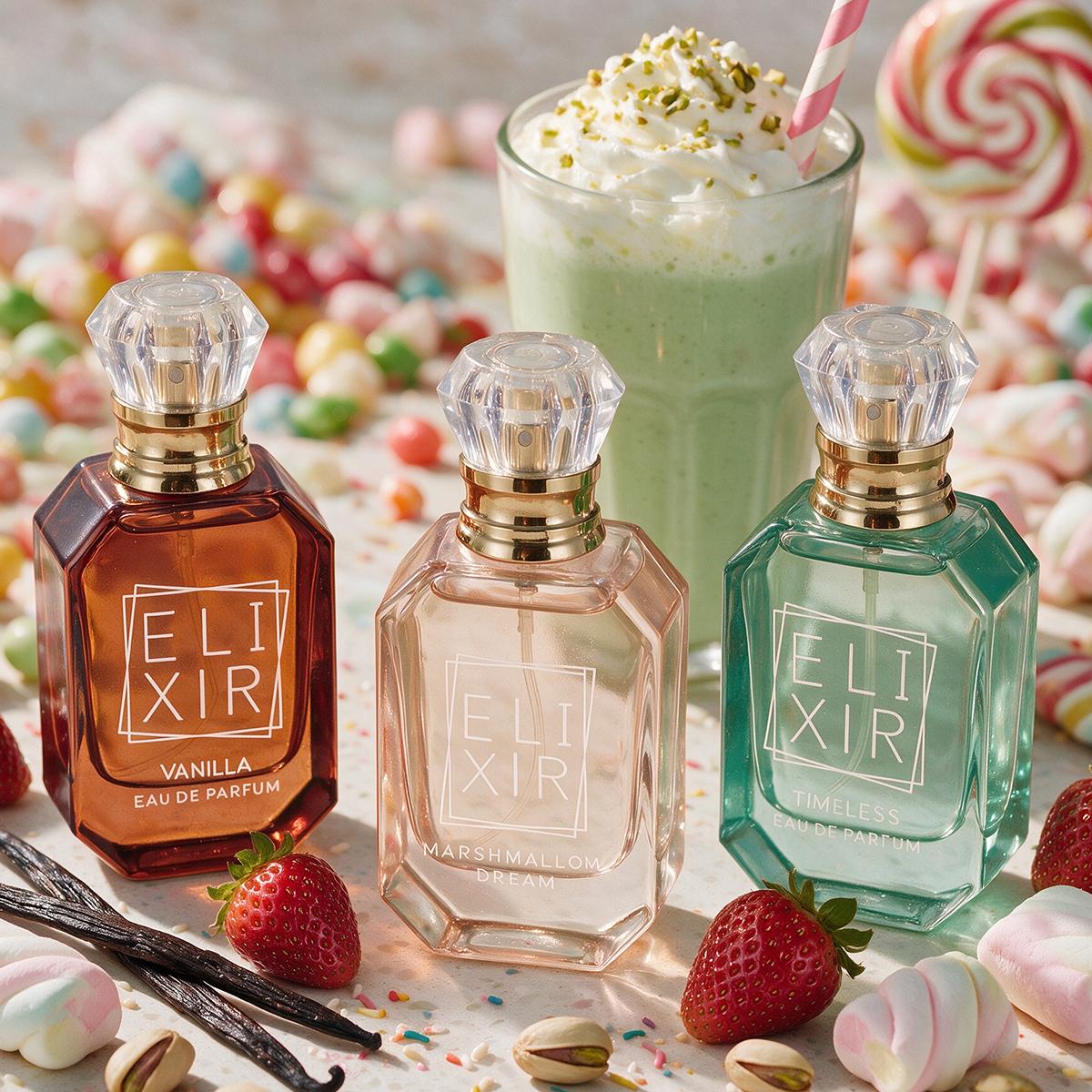 Elixir 3pc Eau De Parfum Layering Set - 3x30ml Bottles (Vanilla, Marshmallow Fluff, Timeless) with Amber, Pistachio, Musk Notes, Date Night Fragrance Wardrobe Completion Elixir 3pc Eau De Parfum Layering Set - 3x30ml Bottles (Vanilla, Marshmallow Fluff, Timeless) with Amber, Pistachio, Musk Notes, Date Night Fragrance Wardrobe Completion