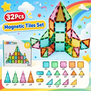 YRZTILES Kids' Magnetic Building Cubes Set32PCS STEM Early Education Tiles, Creative Construction Blocks, Preschool Cognitive Learning Interactive Playset for 3-6 Year Olds