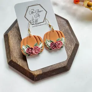 Floral Pumpkin Clay Earrings