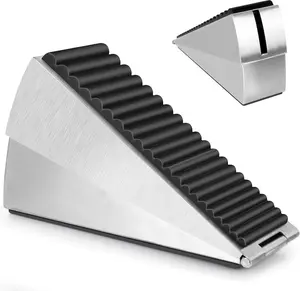 Heavy Duty Adjustable Door Stopper – Large Spring Door Stop Wedge, Up to 3" Height, Stainless Steel for Heavy Doors