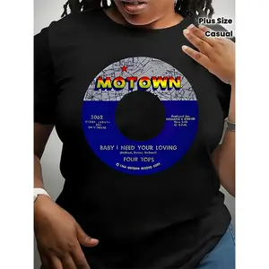 Oversized Motown Graphic Tee for Women - Vintage 1960s Music Print with Marvin Gaye & Stevie Wonder Quotes on Stretch Fabric, Plus Size Comfort Fit for All-Season Casual & Retro Style