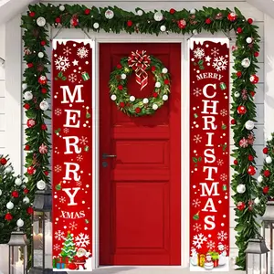 Christmas Couplets Santa Claus Snowman Door Curtain Decoration Christmas Flag Wall Decoration Background Hanging Flag Decor