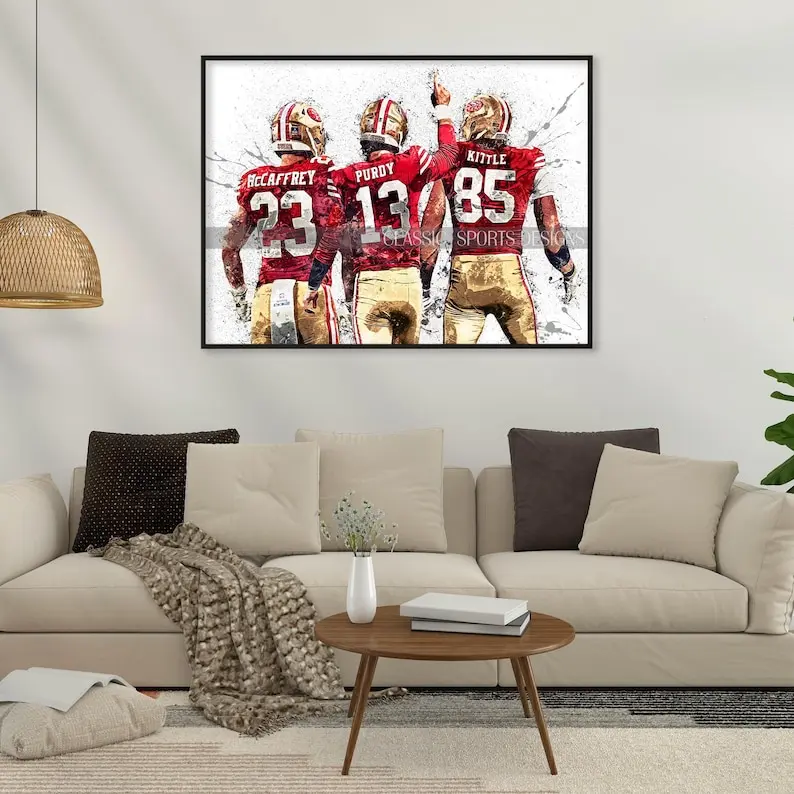 Christian McCaffrey Poster, Brock Purdy, George Kittle, San Francisco , Canvas Wrap, Wall Art Print, Kids Decor, Man Cave Gift