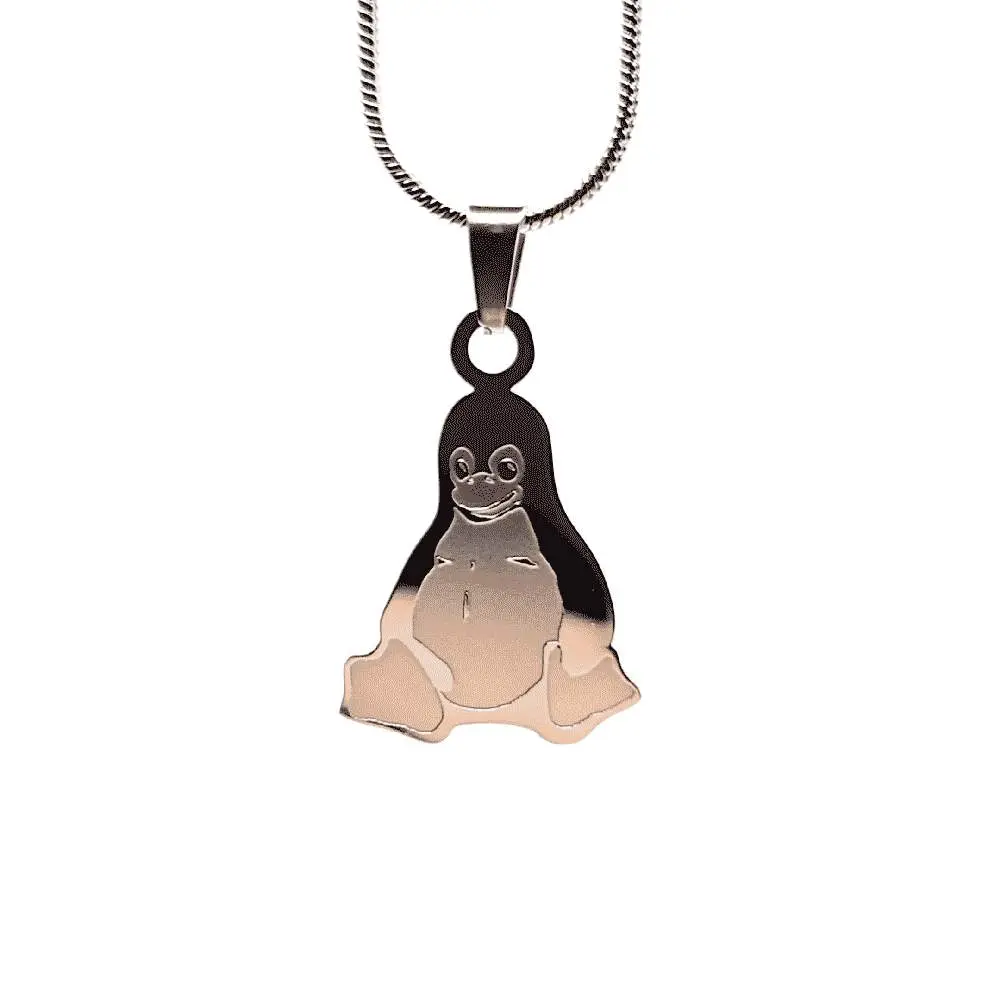 Linux Tux Penguin Stainless Steel Pendant Chain Necklace - 60cm Stainless Steel Chain
