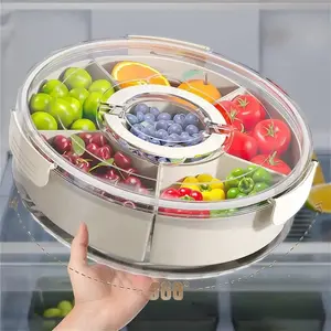 Rotating Fruit Plate with Lid and Handle, Outdoor Camping Multi-Functional Snack Tray, Large Cold Cut Meat Vegetable Fruits Dish