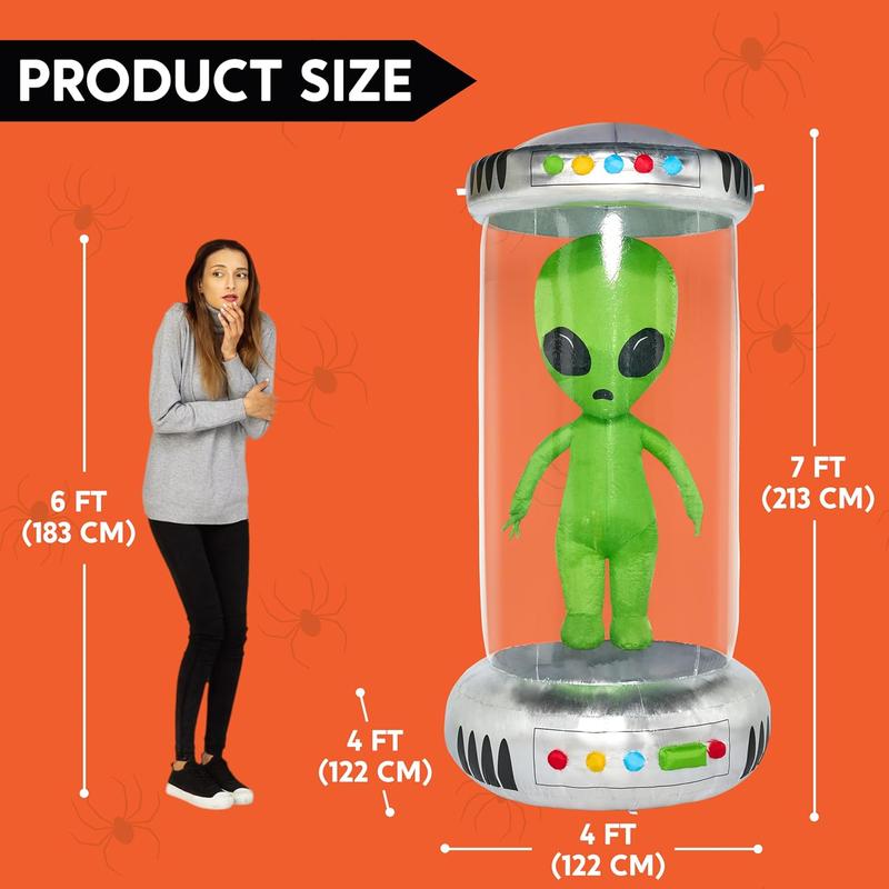 7 ft Halloween Inflatable Outdoor Decoration, Alien Inflatable Halloween Decor Outdoor with Animated LEDs, Halloween Blow Ups Alien Decorations with Test Tube for Halloween Yard Decoration / 9 FT Tall UFO / 9ft Tall Alien Valentine's Day Gifts for Kids