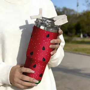 30oz Stainless Steel Handheld Mug, Watermelon Pattern Print, Dual-Layer Vacuum Insulated Travel Cup with Lid, Gift for Parents & Friends