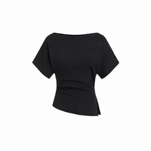 Cider Knit Boat Neck Asymmetrical Hem Spilt Batwing Sleeve Top SwimWeek